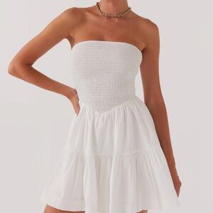 Peppermayo White Strapless Smocked Mini Dress